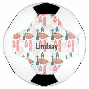 Cute Sloth Pattern Monogram Name   Soccer Ball