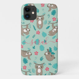 Cute Sloth Pattern Personalized Name   iPhone 11 Case