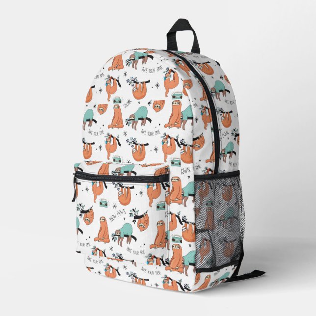 Cute Sloth Pattern Printed Backpack (Back Corner Right)