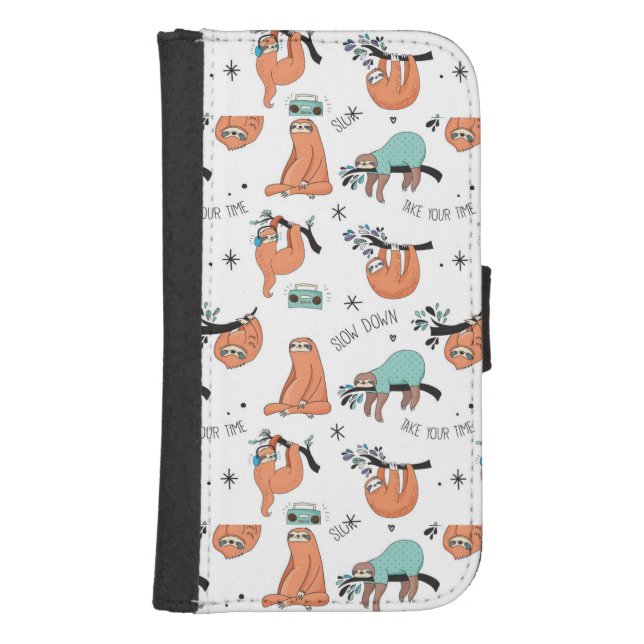 Cute Sloth Pattern Samsung Galaxy Wallet Case (Front)