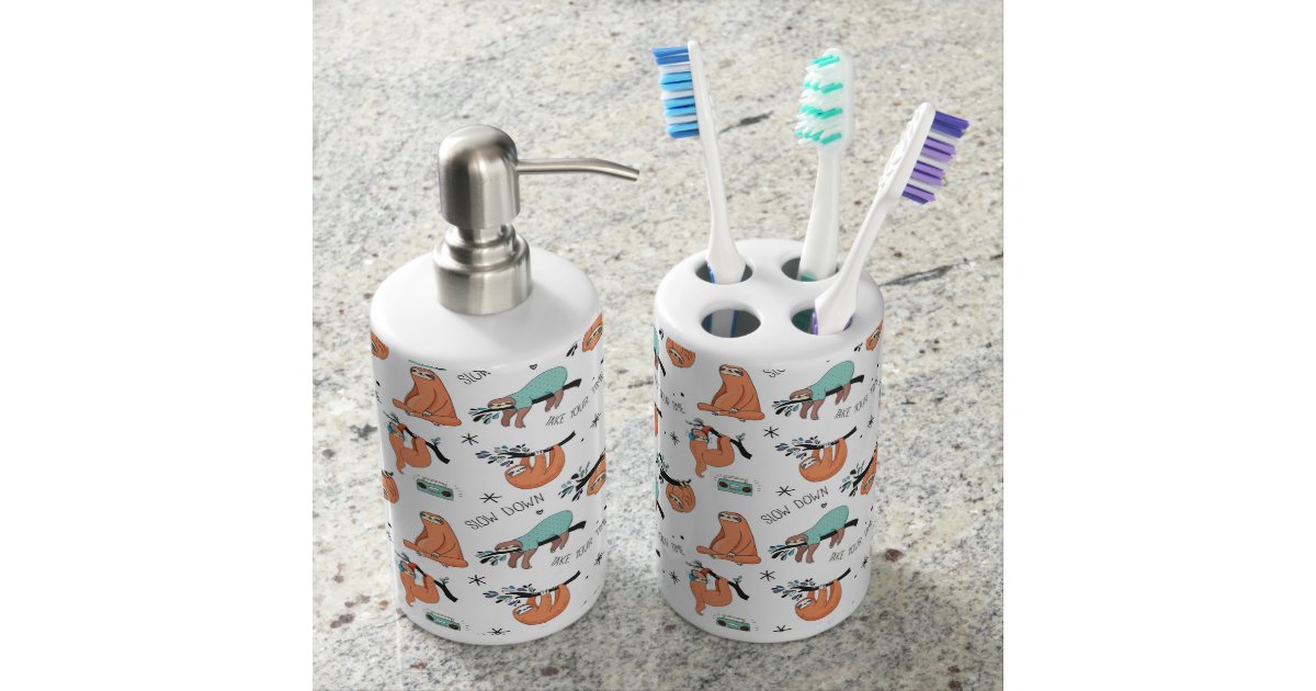 Cute Sloth Pattern Soap Dispenser Amp Toothbrush Holder