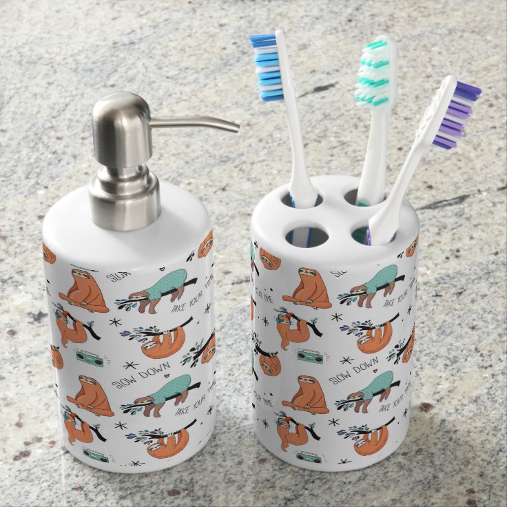 Cute Sloth Pattern Soap Dispenser & Toothbrush Holder Zazzle