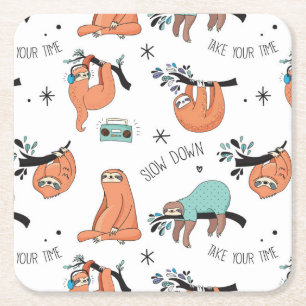 Cute Sloth Pattern Square Paper Coaster