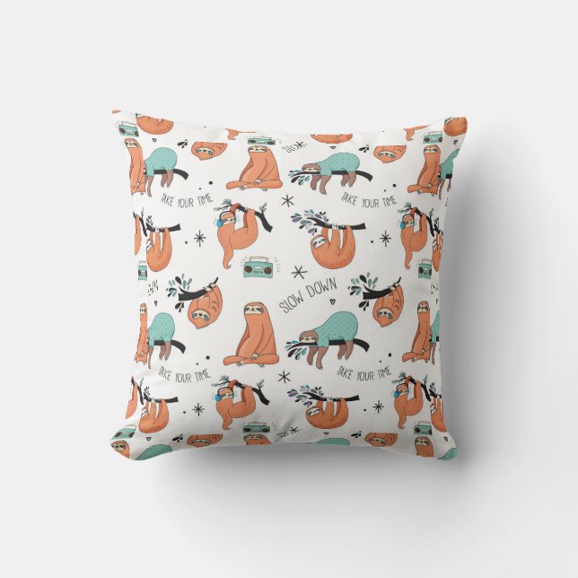 Cute Sloth Pattern Throw Pillow (Front)