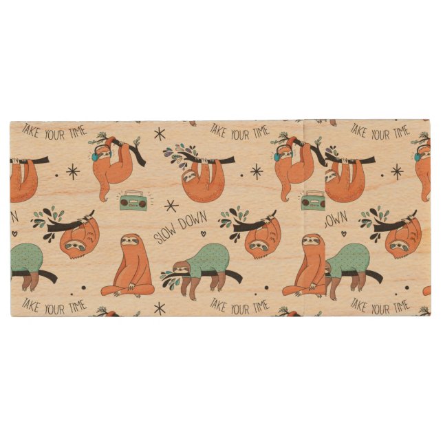 Cute Sloth Pattern Wood Flash Drive (Front)