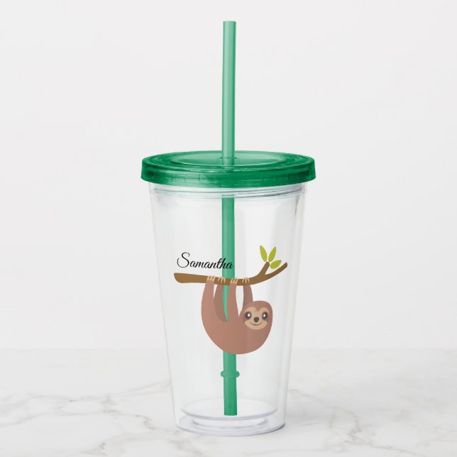 Cute Sloth Personalized Acrylic Tumbler (Front)