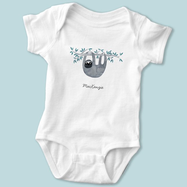 Cute Sloth Personalized Baby Bodysuit (Cute watercolor Sloth personalized baby bodysuit)