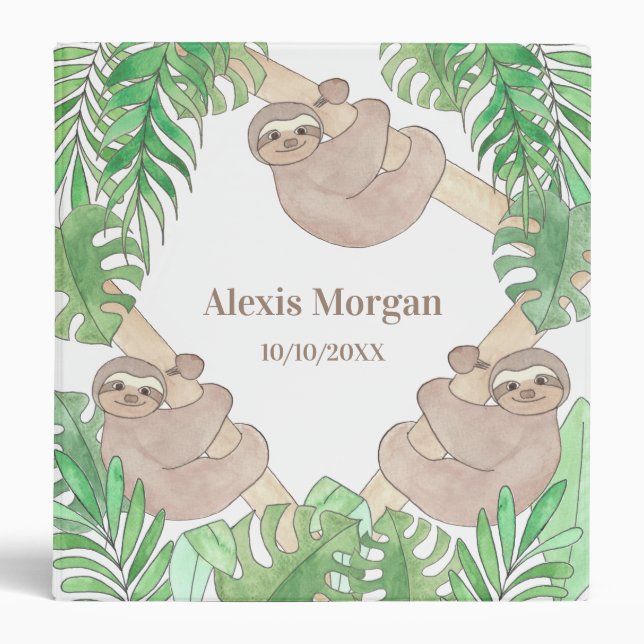 Cute sloth Personalized Baby Record  3 Ring Binder (Front)