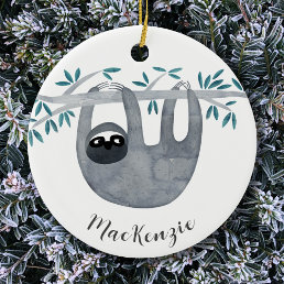 Cute Sloth Personalized Ceramic Ornament