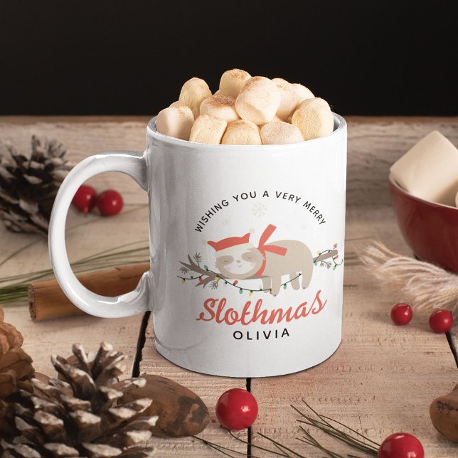 Cute Sloth Personalized Kids Christmas Coffee Mug (Creator Uploaded)