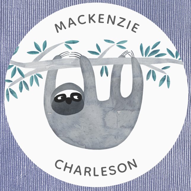 Cute Sloth Personalized Name Labels (Cute sloth name label)