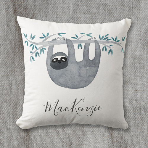 Cute Sloth Personalized Throw Pillow