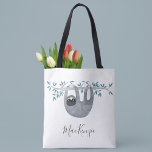 Cute Sloth Personalized Tote Bag<br><div class="desc">Cute watercolor sloth with script name typography on the front,  and a matching sloth pattern on the back.  Perfect for animal lovers.  Change the name to customize.  Original art by Nic Squirrell.</div>