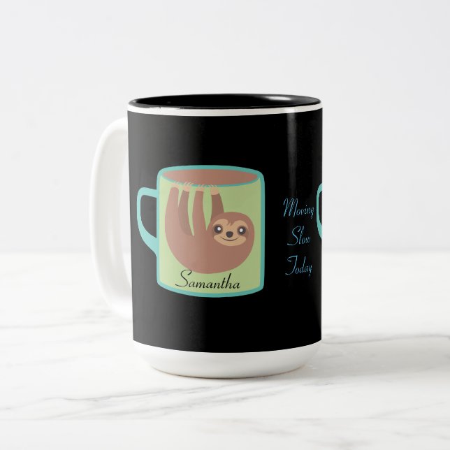 Cute Sloth Personalized Two-Tone Coffee Mug (Front Left)