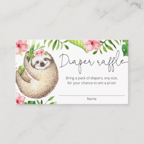 Cute sloth pink greenery girl diaper raffle cards
