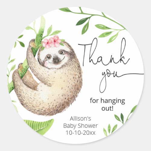 Cute sloth pink greenery green leaves stickers