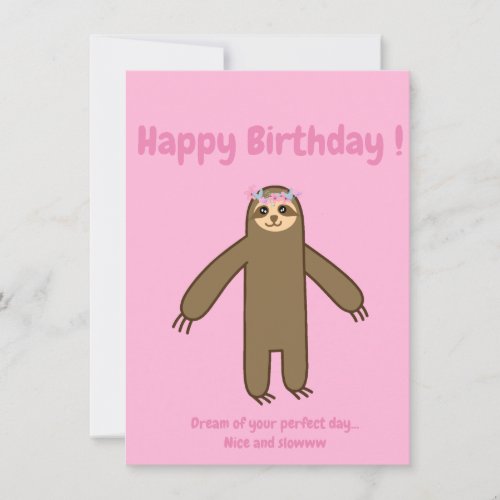 Cute sloth pink happy birthday card