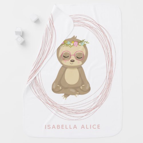 Cute Sloth Pink Zen Yoga Lotus Art Personalized Baby Blanket