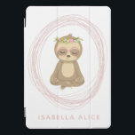 Cute Sloth Pink Zen Yoga Lotus Art Personalized iPad Pro Cover<br><div class="desc">A cute art illustration of a peaceful sloth in the yoga lotus position,  personalized with your name.</div>