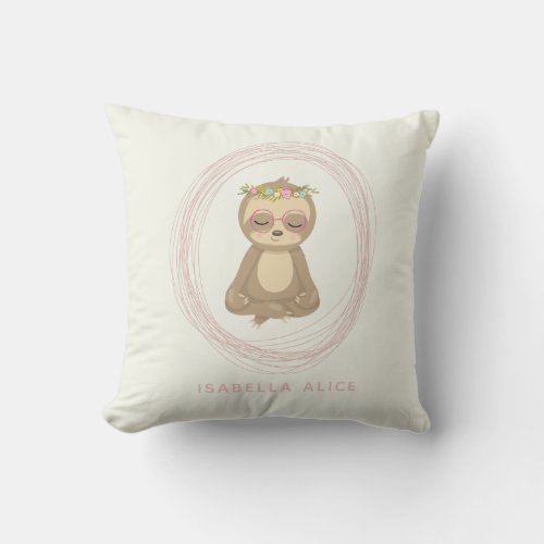 Cute Sloth Pink Zen Yoga Lotus Art Personalized Throw Pillow