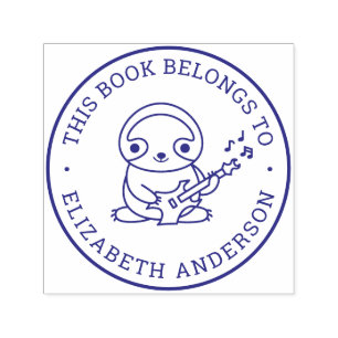 Cute Sloth Play Guitar Custom Name School Book Self-inking Stamp