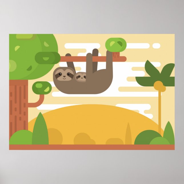 Cute Sloth Poster - Mom and Baby Sloth (Front)