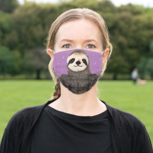Cute Sloth Pretty Animal Purple Pattern Adult Cloth Face Mask