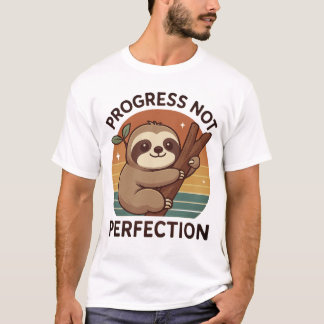 Cute Sloth "Progress Not Perfection" Graphic Art T-Shirt