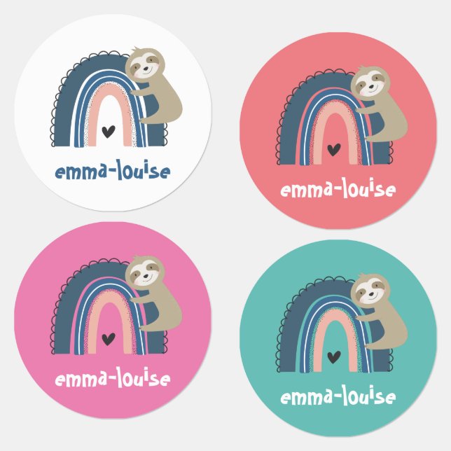 Cute Sloth Rainbow Girl's Iron On Clothes Labels (Group)