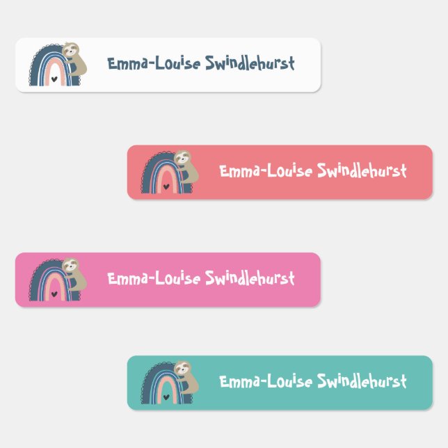 Cute Sloth Rainbow Girl's Iron On Clothes Labels (Group)