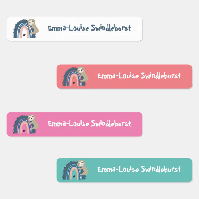 Cute Sloth Rainbow Girl's Iron On Clothes Labels | Zazzle