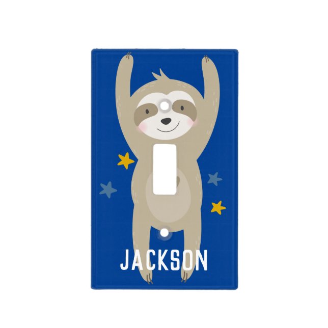 Cute Sloth Rainbow Navy Blue Boy Light Switch Cover (Front)