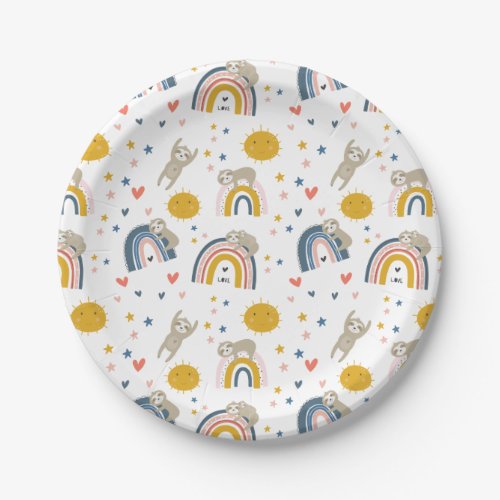 Cute Sloth Rainbow Paper Plates