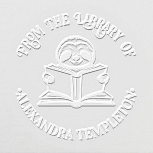 Cute Sloth Reading Book #1 Library Book Name Embosser