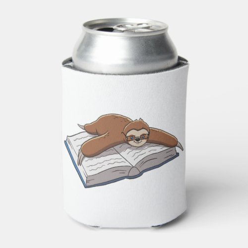 Cute Sloth Reading Book  Can Cooler