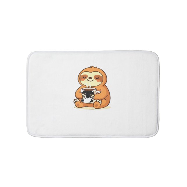 Cute Sloth Relaxing with Hot Coffee Premium T-Shir Bath Mat (Front)