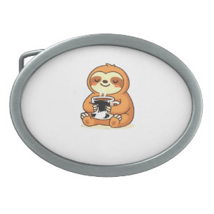 Cute Sloth Relaxing with Hot Coffee Premium T-Shir Belt Buckle