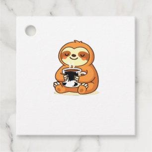 Cute Sloth Relaxing with Hot Coffee Premium T-Shir Favor Tags
