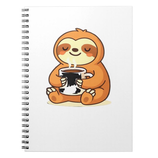 Cute Sloth Relaxing with Hot Coffee Premium T-Shir Notebook (Front)