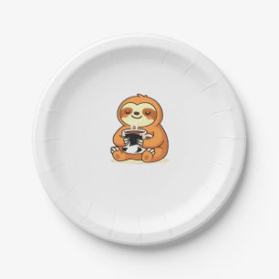 Cute Sloth Relaxing with Hot Coffee Premium T-Shir Paper Plates