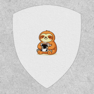 Cute Sloth Relaxing with Hot Coffee Premium T-Shir Patch