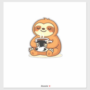 Cute Sloth Relaxing with Hot Coffee Premium T-Shir Sticker