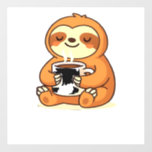 Cute Sloth Relaxing with Hot Coffee Premium T-Shir Wall Decal