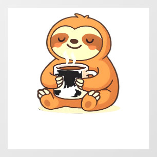 Cute Sloth Relaxing with Hot Coffee Premium T-Shir Wall Decal
