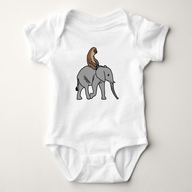 Cute Sloth Riding an Elephant Baby Bodysuit (Front)