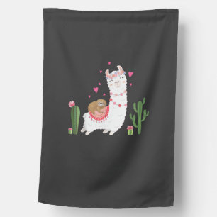 Cute Sloth Riding Llama Shirt Heart Valentines Day House Flag