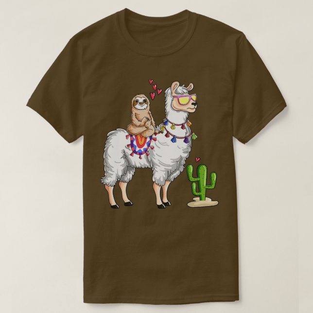 Cute Sloth Riding Llama Valentines Day T-Shirt (Design Front)