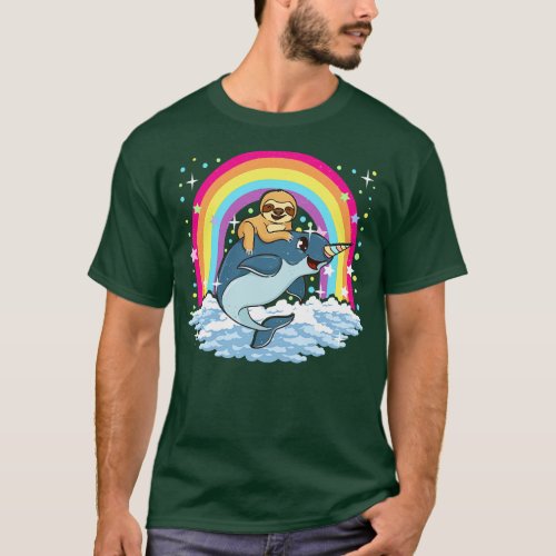 Cute Sloth Riding Narwhal The Unicorn Of The Sea T_Shirt