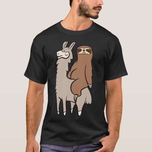 Cute Sloth Riding On Llama Love Llama And Sloths T_Shirt