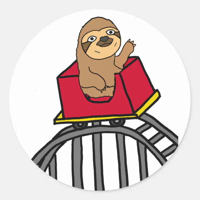 Cute Sloth Riding Roller Coaster Cartoon Classic Round Sticker Zazzle